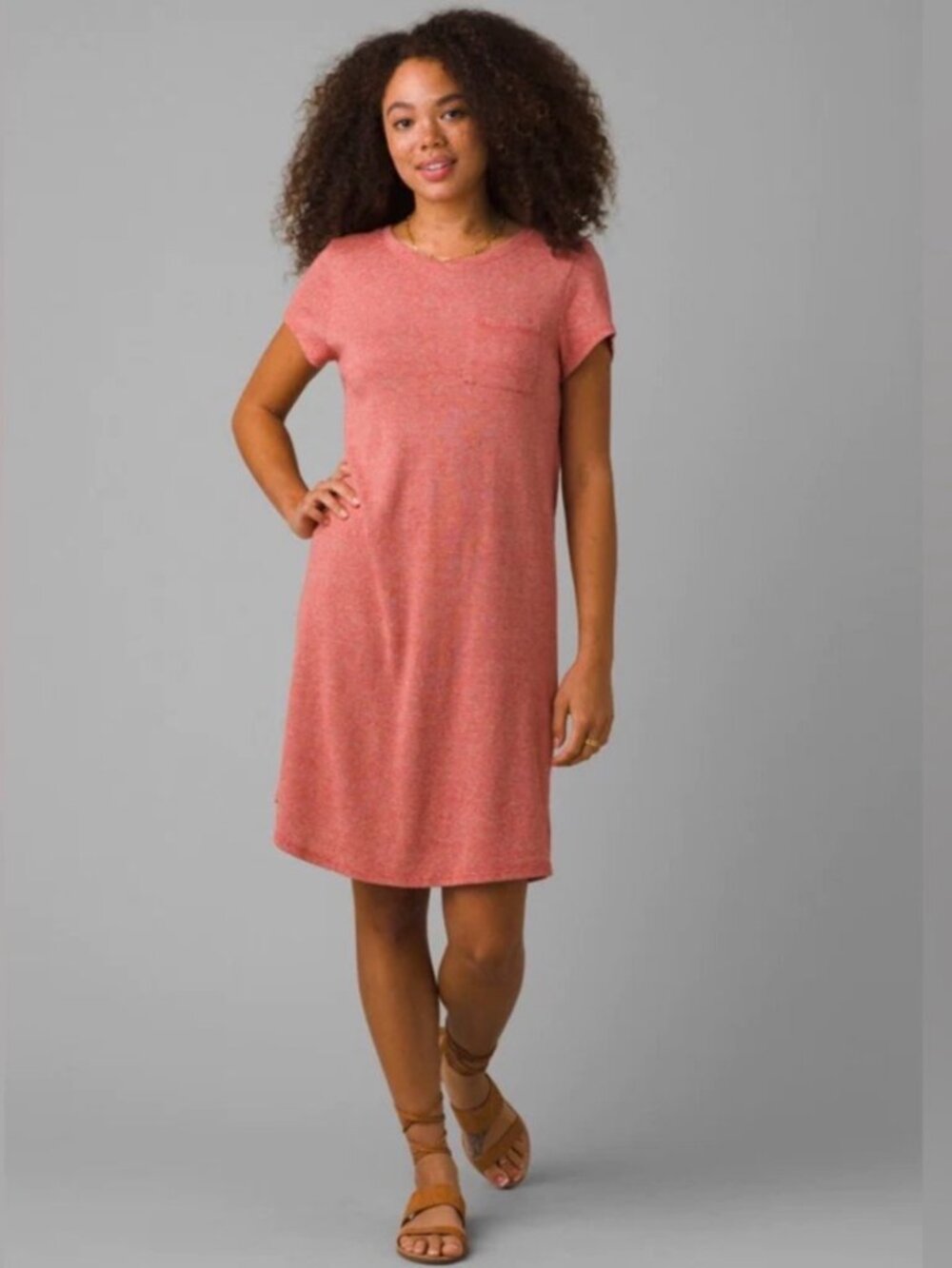 prAna Elana Cozy Up T-Shirt Dress Red Orange Stripe Hemp UPF 30+ S